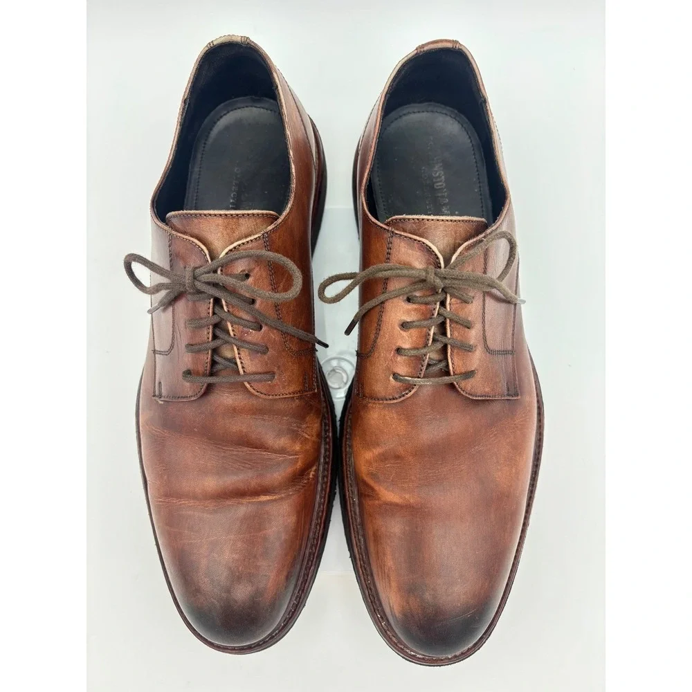 JOHNSTON & MURPHY Collection Mens Brown Leather Shoe Sneaker Dress Derby‎ Italy